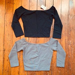 Navy and Grey 3/4 Sleeve Crop Tops